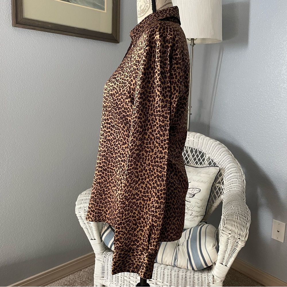 Express Silk Leopard Print Button Up Blouse Size … - image 2